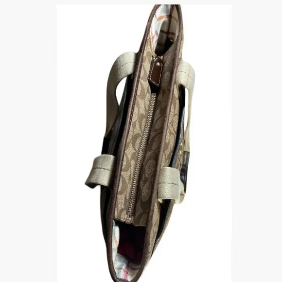 Coach Brown Signature Coated Canvas Leather Heritage Stripe Vintage Tote EUC - Picture 6 of 14